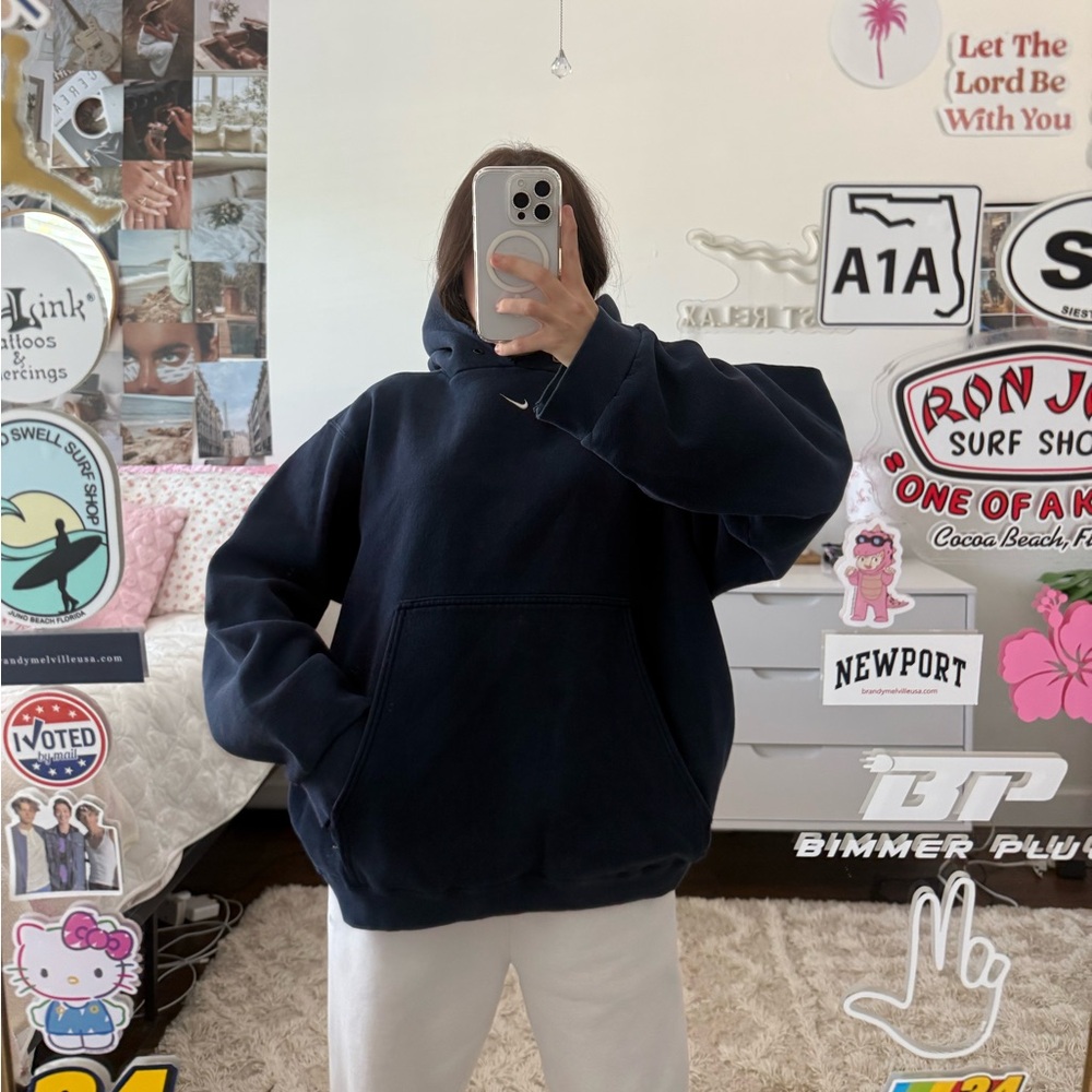 navy vintage nike center‎ swoosh hoodie